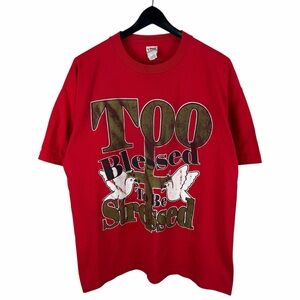 Vintage 90s Too Blessed To Be Stressed Rap Style Religious Jesus Shirt Size XL